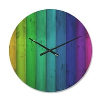 Designart 'Rainbow Colors On Wooden Planks' Modern Wood Wall Clock