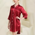 thumbnail image 4 of Hvyesh Women's V Neck Silk Nightgown Loose Fit Button Down Sleepshirt Cozy Satin 3/4 Sleeve Pajama Dress Casual Nightshirt Housecoat Red XXL, 4 of 4