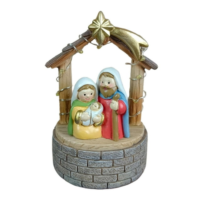 Estatua de La Natividad de Navidad, Escultura de Pesebre con Luces LED, Regalo de La Sagrada Familia, Figura para La Repisa Del Dormitorio de La