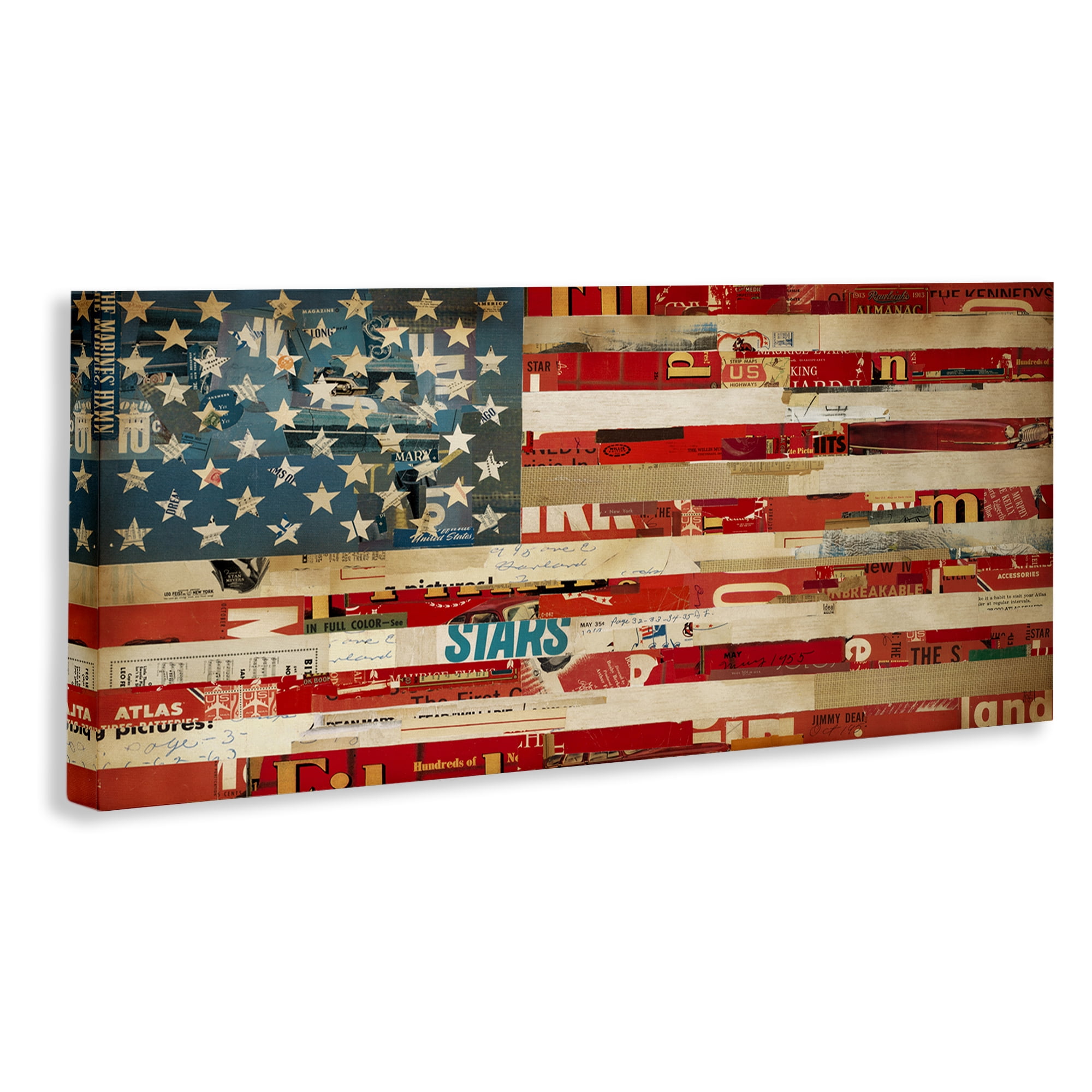 Stupell Industries Patriotic Collaged Flag Patriotic Painting Wrapped Canvas Art Print Wall Art, 30 x 13