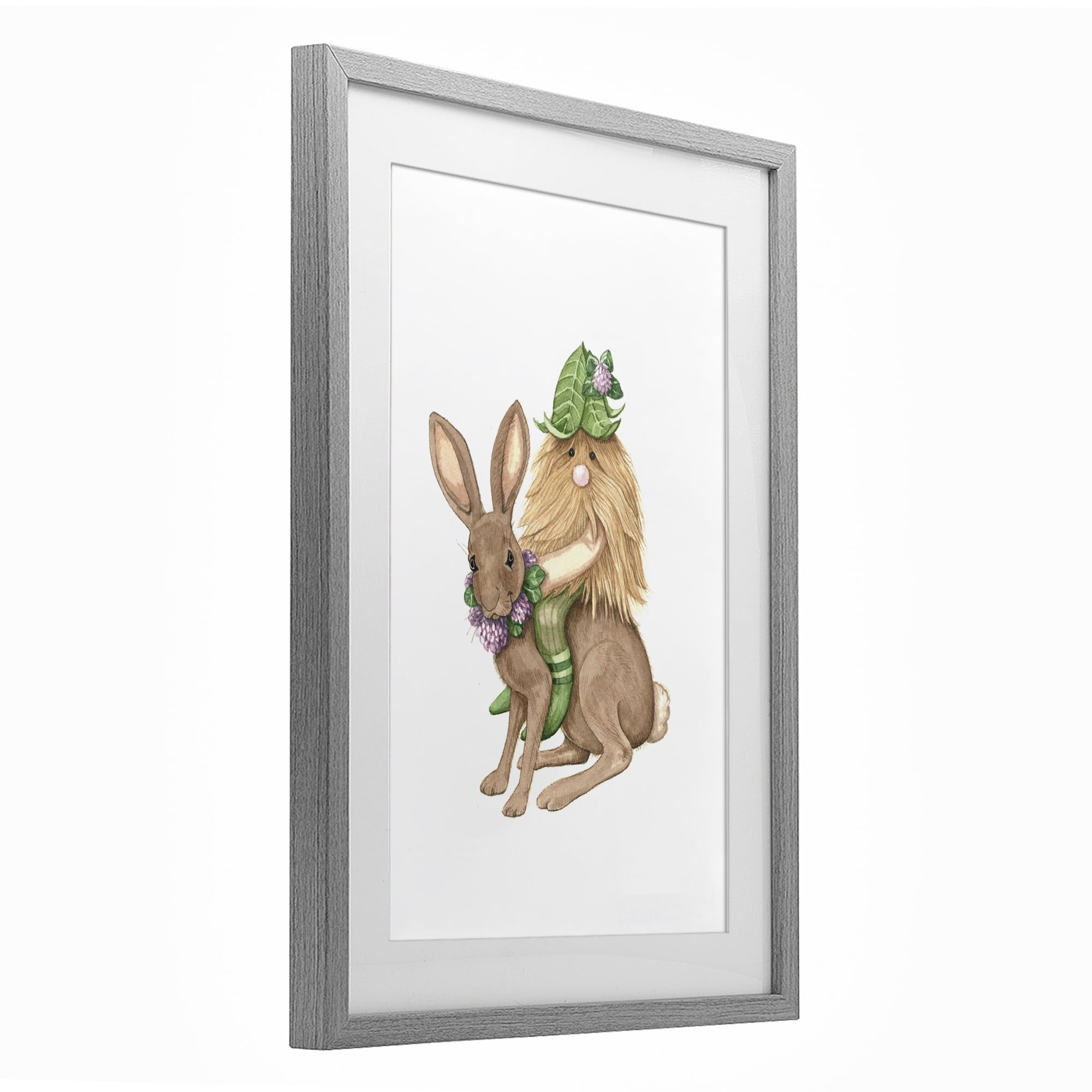 Stupell Industries Garden Elf Riding Rabbit Gray Framed Print Under Glass, design by Nancy Overton