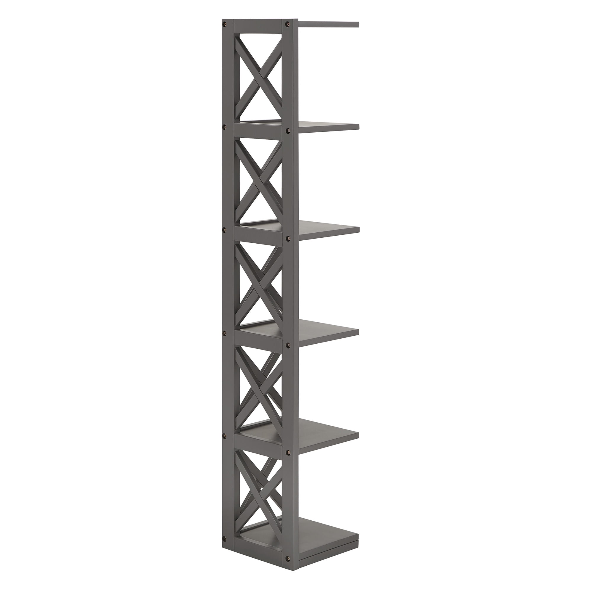 Weston Home Rebecca X-Frame 5-Shelf Wood Corner Bookcase, Grey