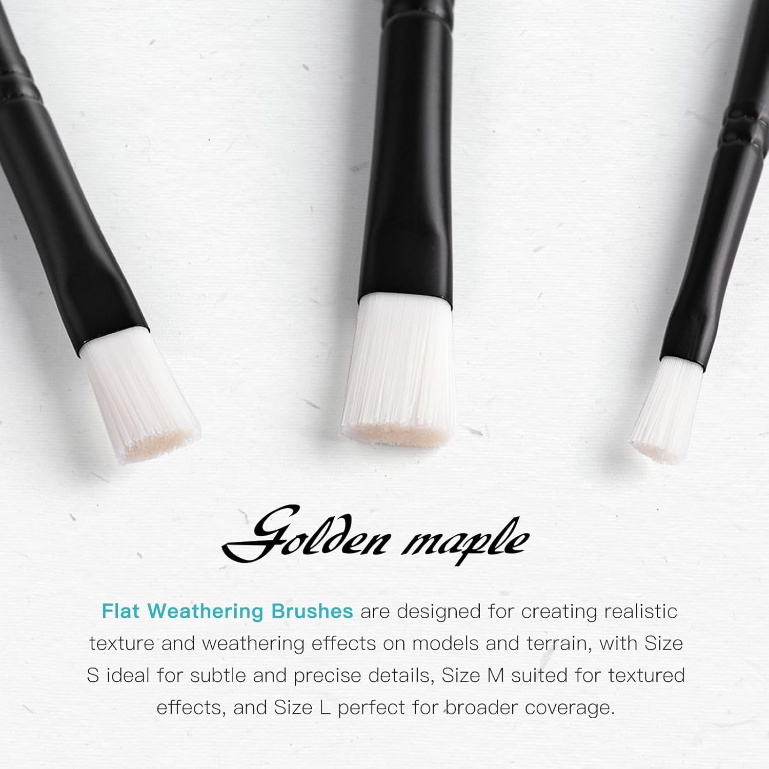 JJEAN-Weathering Paint Brushes-Golden Maple 3pcs Flat Paint Brushes Set for Weathering Effects, Textures, Washing and Dry Brushing on Miniature Painting