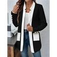 thumbnail image 4 of Long Sleeve - Collar Black and White Color Matching Jacket Outfit for Women Basic Fall Winter Black S, 4 of 9