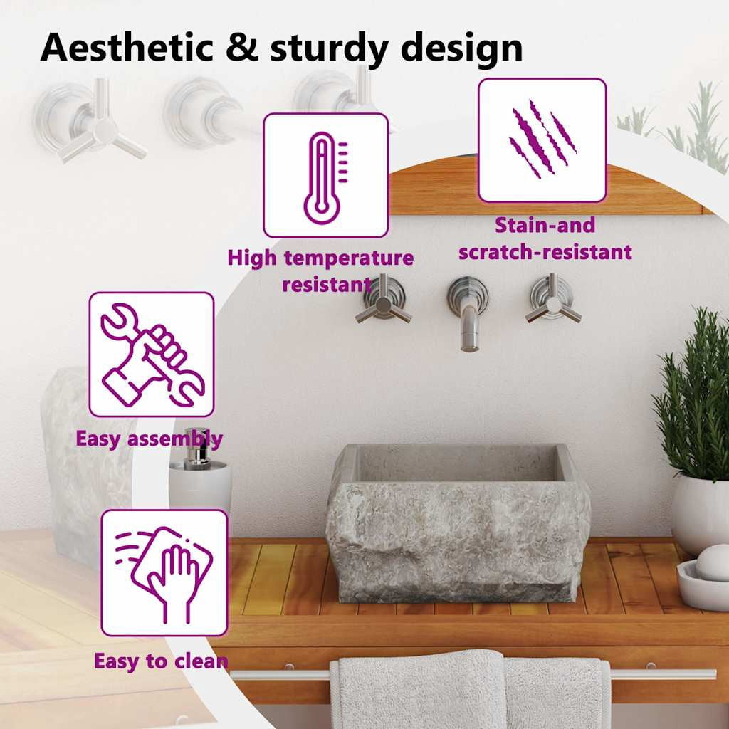 vidaXL Sink Above Counter Vanity Sink Natural Stone Basin for Bathroom Marble