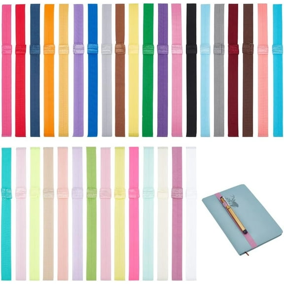 34 Colors Elastic Bookmarks Notebook Elastic Strap 15mm Wide Planner Bookmark Book Strap Adjustable Elastics Book Straps with Pen Holder Loop for Notebook Office School Reader Supplies