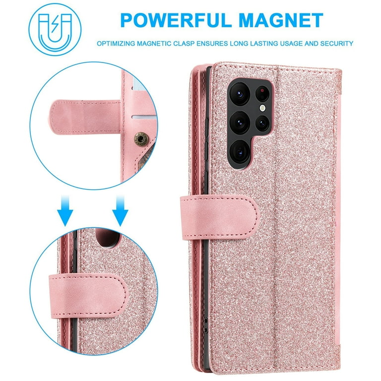 UEEBAI Wallet Case For IPhone 6 6S, Retro 9 Card Slots Zipper Pocket Handbag Case PU Leather Magnetic Closure Kickstand With Wrist Strap TPU Flip Case - Rose Gold