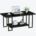 thumbnail image 3 of LinkRomat Faux Marble Coffee Table with Storage Shelves, Modern Rectangular Coffee Table and Metal Frame, 2 Tier Black Coffee Tables for Living Room, 3 of 9