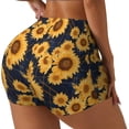 thumbnail image 1 of Balery Navy Blue Plaid Sunflower Pantalones cortos de entrenamiento estampados para mujer, sin costuras, ajustados, para gimnasio, yoga, correr, deportes, ejercicio activo, fitness.-XX-Large, 1 of 8