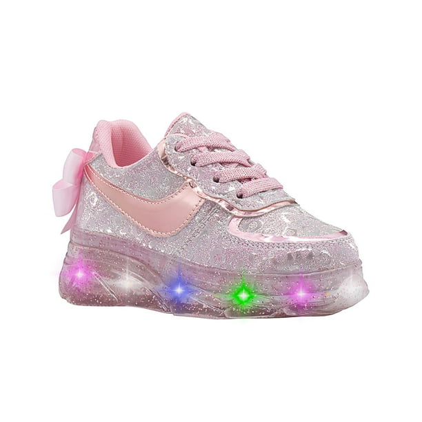 Tenis Para Niña Con Luces Led Rosa Agujetas Super Ligeros rosa 21