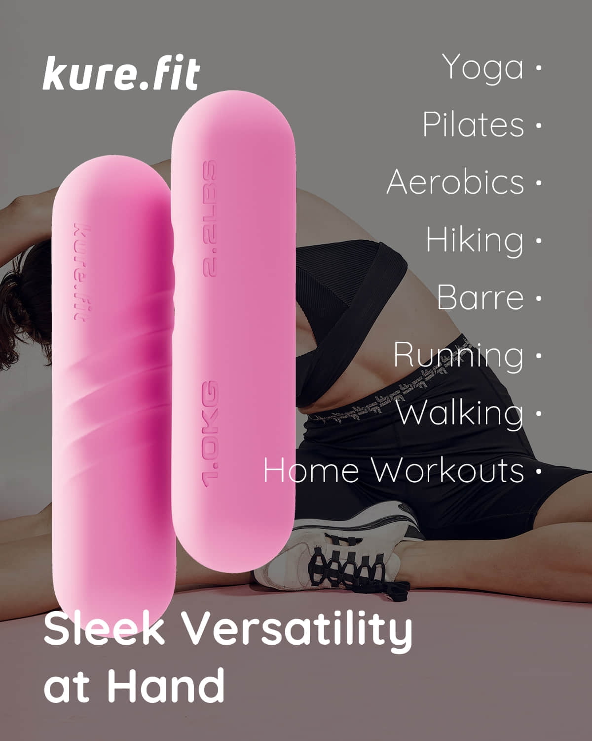kure.fit Hand Weight Bars for Women, with Resistance Booty Bands, Non-Slip Portable Dumbbells for Pilates, Yoga, Cardio and Strength Training, 2.2 lb