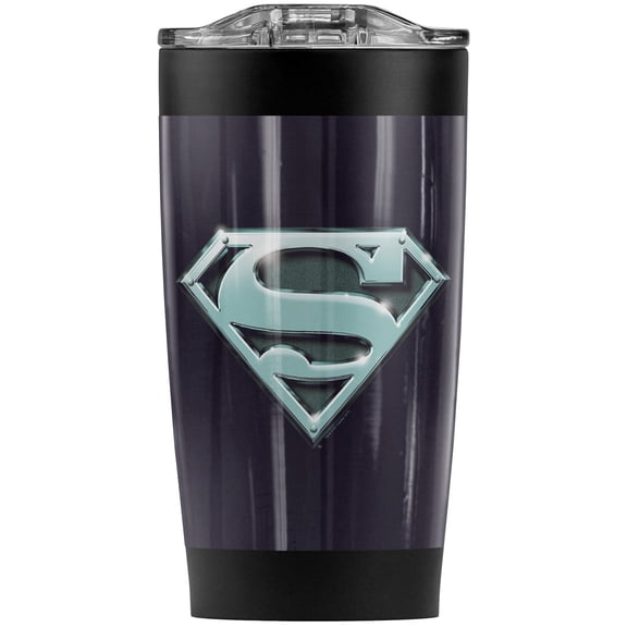 Superman Chrome Shield Stainless Steel Tumbler 20 oz Coffee Travel Mug/Cup, Vacuum Insulated & Double Wall with Leakproof Sliding Lid | Great for Hot Drinks and Cold Beverages