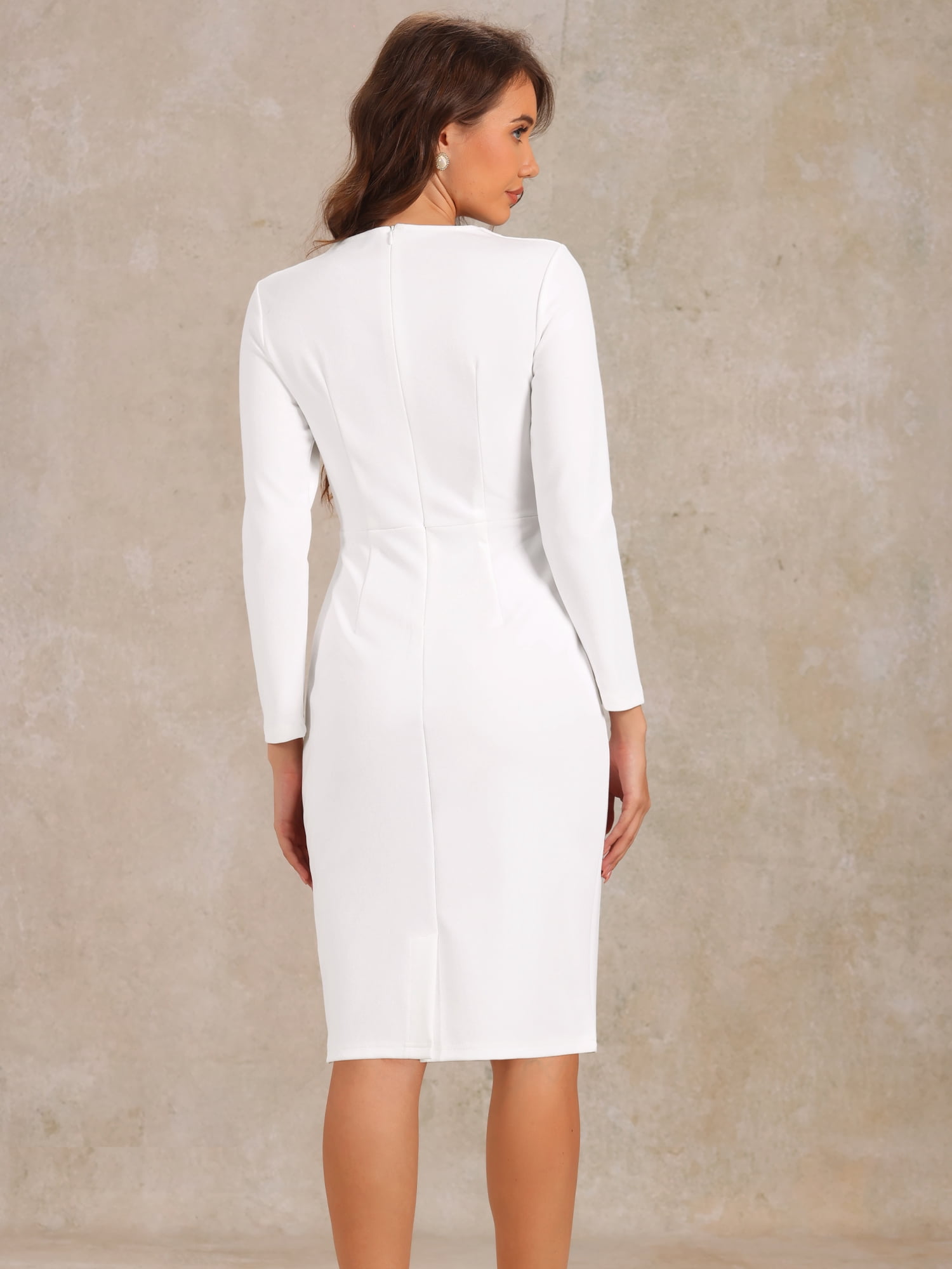 DARING DIVA Bodycon Round Neck 3/4 Sleeve Peplum Wear Sheath Dress S White