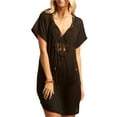 thumbnail image 2 of Bellella Robe d'Été de Plage pour Femmes Robe Courte Unie Col en V Mini Robe Manches Larges Couverture Fête Noir TG, 2 of 4