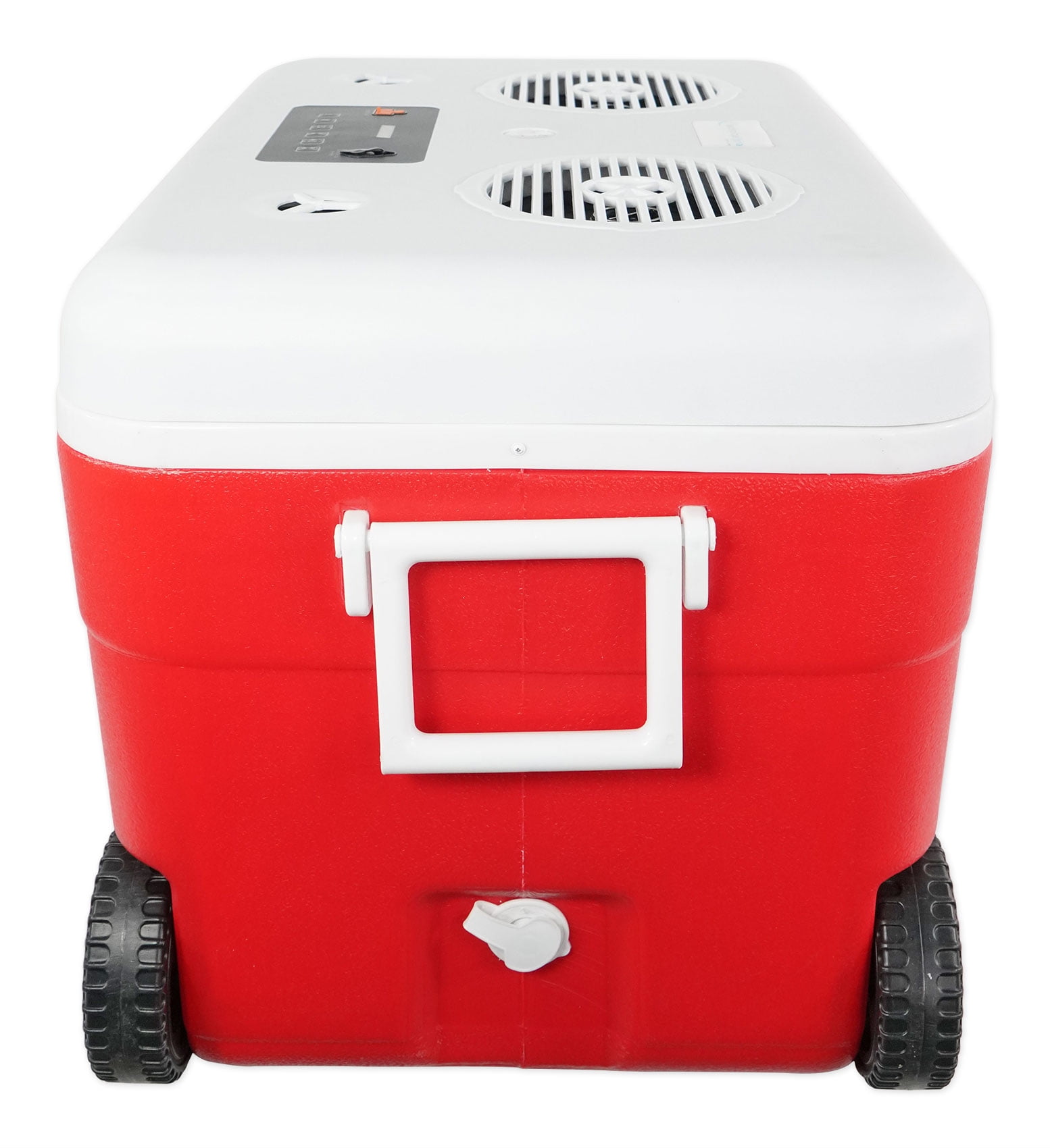 Rechargeable Red 55 Quarts Cooler with Waterproof Built-in Bluetooth Speaker and 12,000 maH Power B