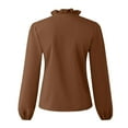 thumbnail image 5 of Goodtrade8 Brown Fall and Winter Tops for Women Solid Color Flounce Long Sleeve V-Neck Casual Womens Shirts, 5 of 6