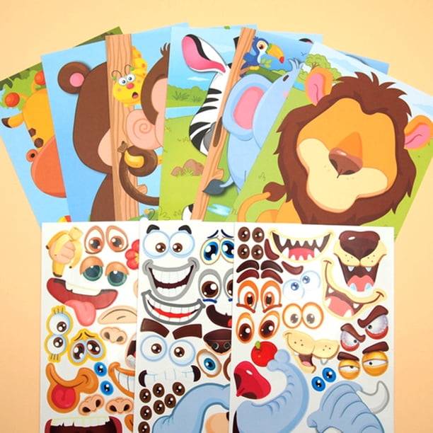 Libros de pegatinas para hacer caras para niños pequeños, juegos de rompecabezas nuevos, juguetes divertidos, regalo, pegatinas reutilizables de princesas de animales de dibujos animados
