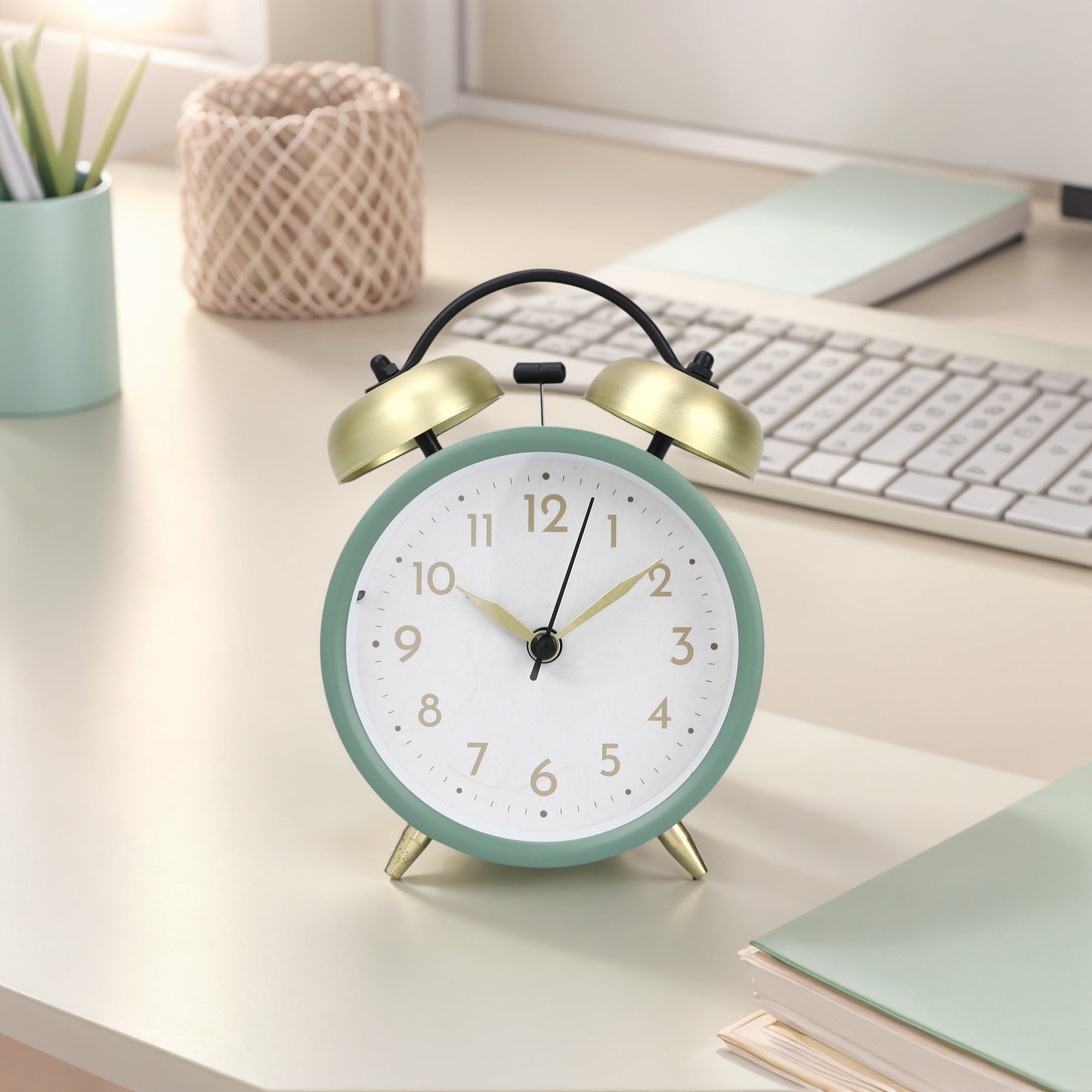 Unique Bargains Metal Minimalist Style Alarm Clock Green 3.8"L x 2.2"W x 5.3"H