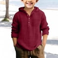 thumbnail image 2 of KAUOD Boys Linen Shirt Hoodie Half Button Henley Long Sleeve Dress Shirts Teens Summer Casual Beach T Shirts Lightweight Hooded Tee, 2 of 4