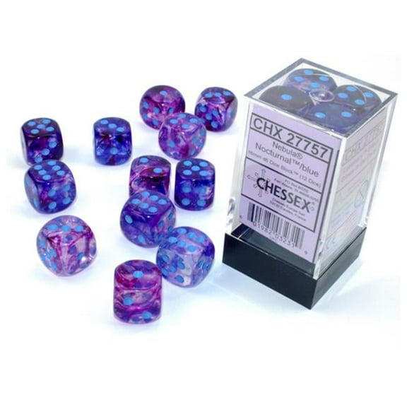 Chessex Manufacturing  16 mm D6 Cube Luminary Nebula Dice, Nocturnal Blue - 12 Per Pack