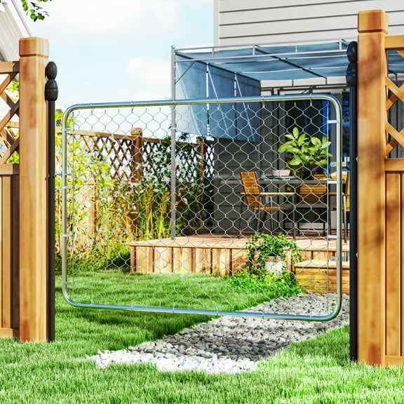 Outsunny Garden Gate Chain Link Fence Gate, Galvanized Steel Garden Door for Yard Entrance Way, 47.2 x 70.9 in., Silver