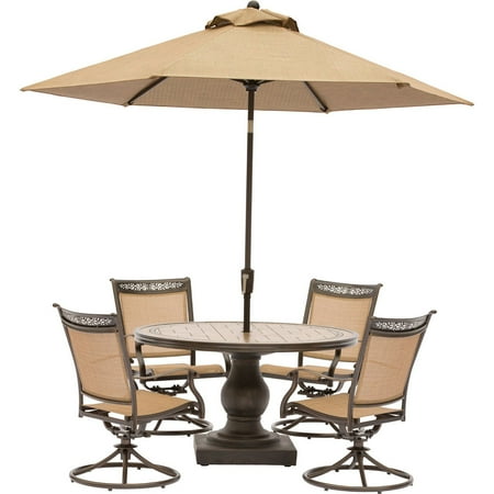 5 Piece Patio Set With Umbrella Hanover Fontana 5-Piece Outdoor Dining Set with Swivel Rockers, Tile-Top Table and Umbrella ()