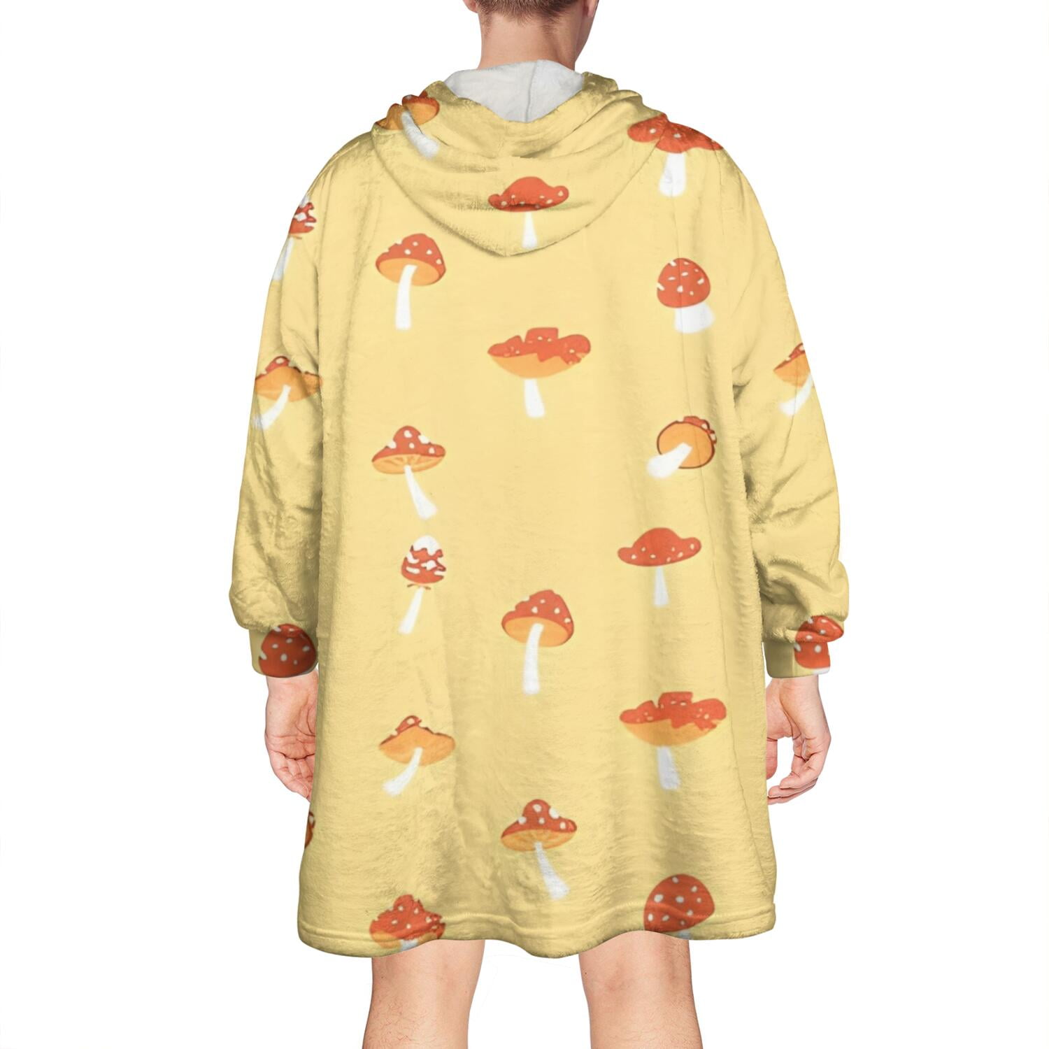 Red Mushroom Small Yellow Pattern Wearable Oversized Blanket,Wearable Blanket Hoodie for Adults,Cozy Hooded Blankets with Super Pockets,Super Warm Fuzzy Pullover for Women & Men