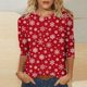 thumbnail image 1 of Fiudx Liquidación de Ahorros de Verano Camiseta de Manga 3/4 con Cuello Redondo y Estampado Navideño para Mujer, Jersey con Cuello Redondo, Top/Camisa de Manga Larga con Cuello Redondo, 1 of 5