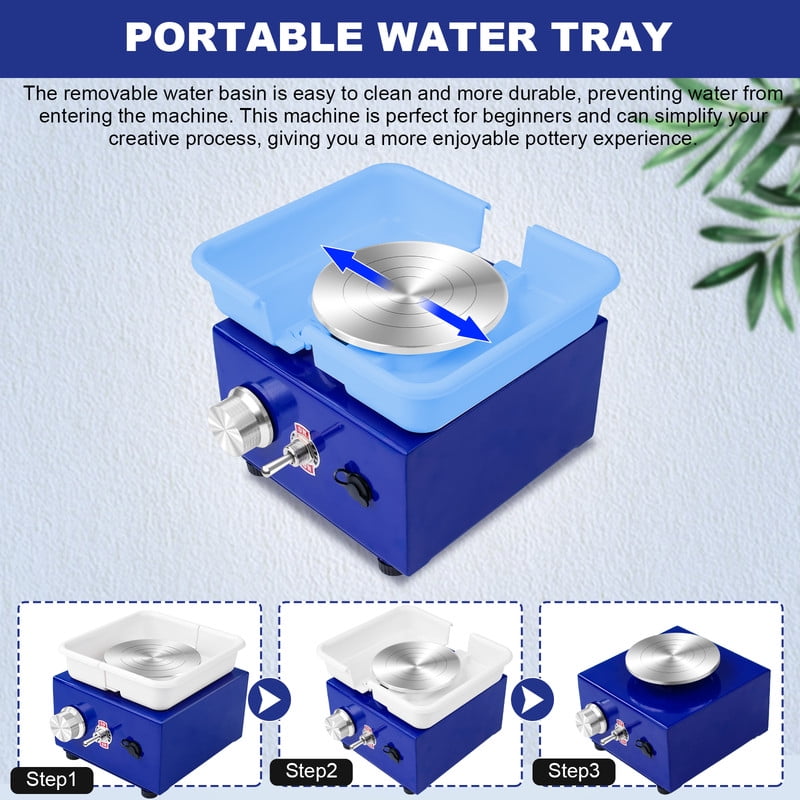 Mini Ceramic Wheel Adjustable 0-300RPM Speed, 30W Ceramic Wheel Detachable Removable Basin, 1KG Load Capacity, Two Sizes Of Turntables Available, Blue
