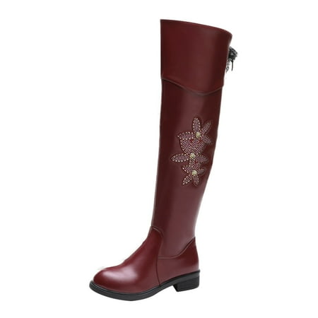 

fvwitlyh Knee High Boots Women Thigh High Boots for Women Size 12 Wide Boots Zipper Long Shoes Side Flowers Rubber Garden Boots Knee High for Women