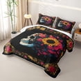 thumbnail image 3 of Homewish Grunge Skull Quilt Full,Sunflowers Floral Full Bedspread Sets,Halloween Duvet,3pcs, 3 of 7