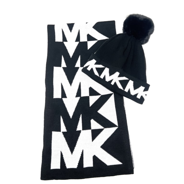 Michael Kors Logo Intarsia Knit Beanie & Scarf Set NWT Black White Pom NWT Gift NWT Michael Kors Women main image 3