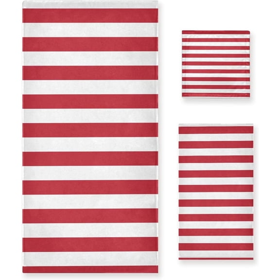 Coolnut Red Stripes Bath Towels Soft Absorbent Bath Towels Bath Towel Set of 3 for Home Hotel Bathroom Decor