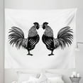 thumbnail image 1 of Rooster Tapestry, Monochrome Hand Drawn Look Outline Details Cockerels Symmetric Reflection, Fabric Wall Hanging Decor for Bedroom Living Room Dorm, 5 Sizes, Charcoal Grey White, by Ambesonne, 1 of 1