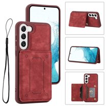 Dteck Case for Samsung Galaxy S23 Plus,Magnetic Leather Card Slot Wallet Case Shockproof Rubber Kickstand Cover with Wrist Strap for Galaxy S23 ,Red