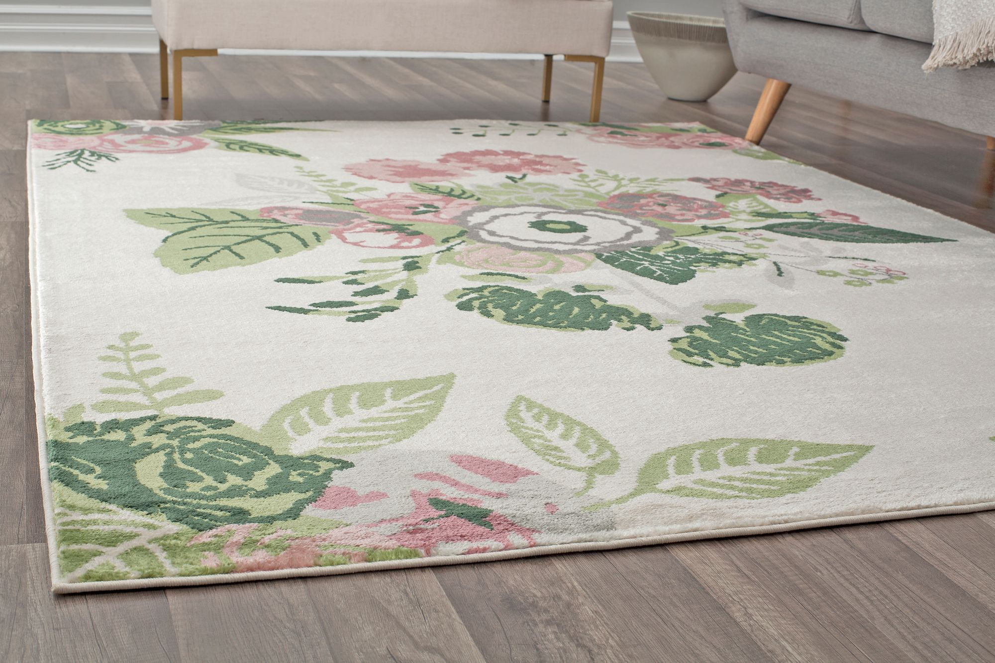 Rugs America Hanna VA40A Rose Garden Cream Floral Transitional Beige Area Rug, 5'x7'
