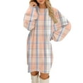 thumbnail image 2 of Women's Casual Dress Long Sleeve Round Neck Plush Flannel Plaid Print Loose Fit Winter Dress for Holiday Season,Complexion,L, 2 of 7