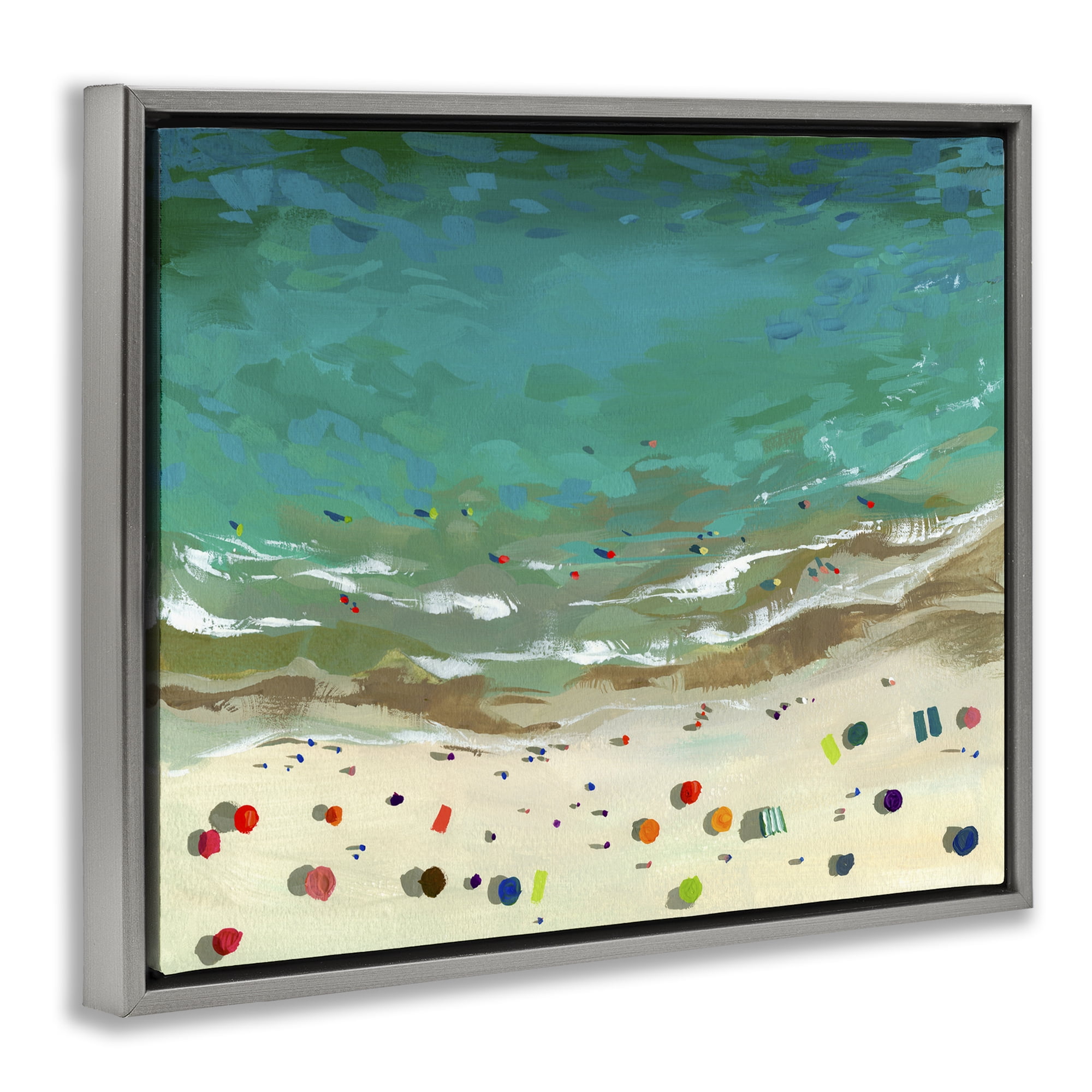 Stupell Industries Aerial Turquoise Shoreline Gray Framed Floater Canvas Wall Art, design by Brook Page