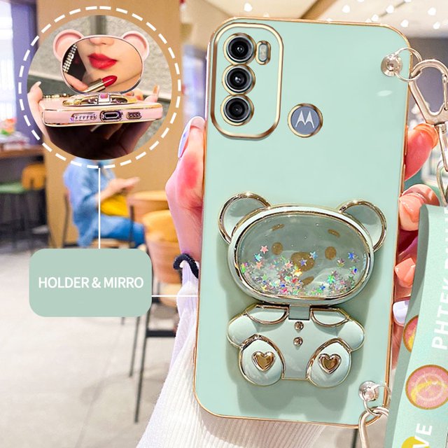 Funda De Soporte Fluido De Oso Lindo Motorola Moto G60S/G60 G40 Fusion/G50 5G Con Correa Larga Nuevo Diseño Blanda Galvanizada De Lujo