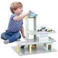 thumbnail image 1 of Costway 3-Tier Wooden Garage Playset with Working Elevator Helipad Ramp Car Wash Center, 1 of 10