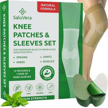 SaluVera Pain Relief Patches, Warming Herbal Plaster Patches, 12 Knee Patches   Knee Sleeve Set