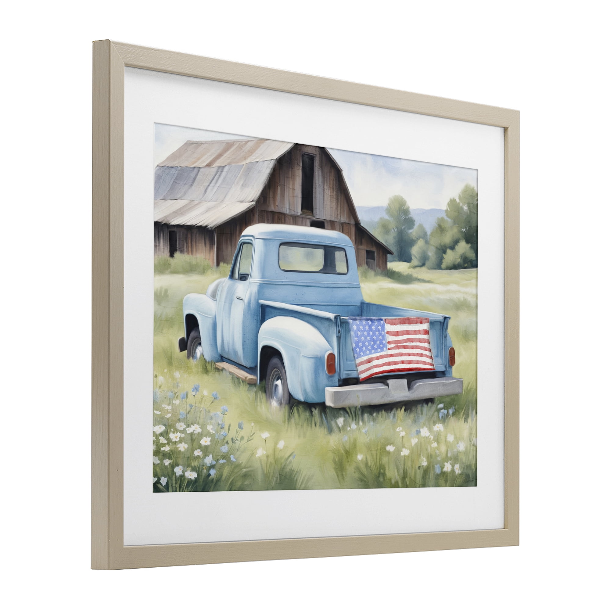 Stupell Industries American Pride Truck on Farm Birch Framed Print Under Glass, design by Kim Allen