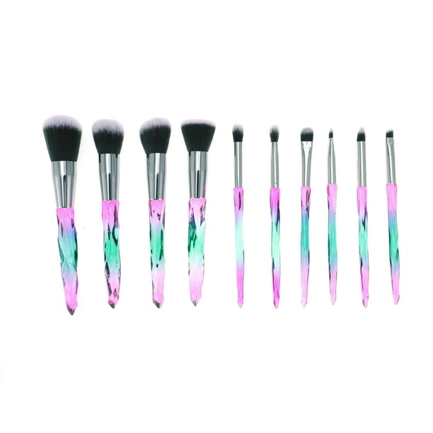 Conjunto de brochas de maquillaje conveniente de 10 piezas para viajes de negocios en verde y marrón, fibra artificial, lana y plástico