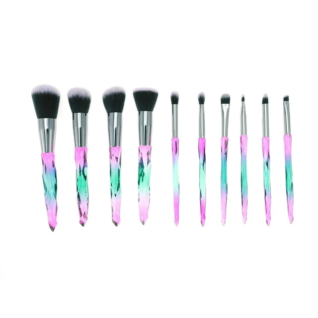 Conjunto de brochas de maquillaje conveniente de 10 piezas para viajes de negocios en verde y marrón, fibra artificial, lana y plástico