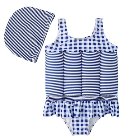 

Kids Baby Float Swimsuit Buoyancy Sticks for Girls One Piece Floating Swim Vest Training Swimwear + Cap