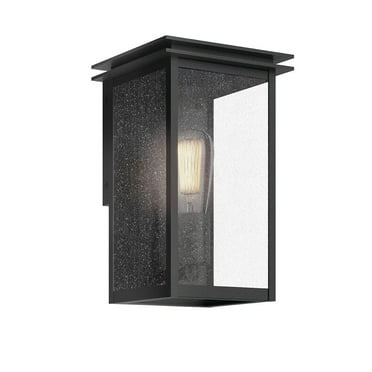 Kichler 39540 Arkville 10" 1-Light Outdoor Wall Light, Black with Clear Seeded Glass