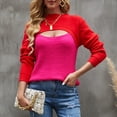 thumbnail image 3 of Defitshape Women's Long Sleeve Sweater Fall Top Soft Knit Sexy Fashion Acrylic Fitted Cozy Pullover Sweaters Rose Large, 3 of 4