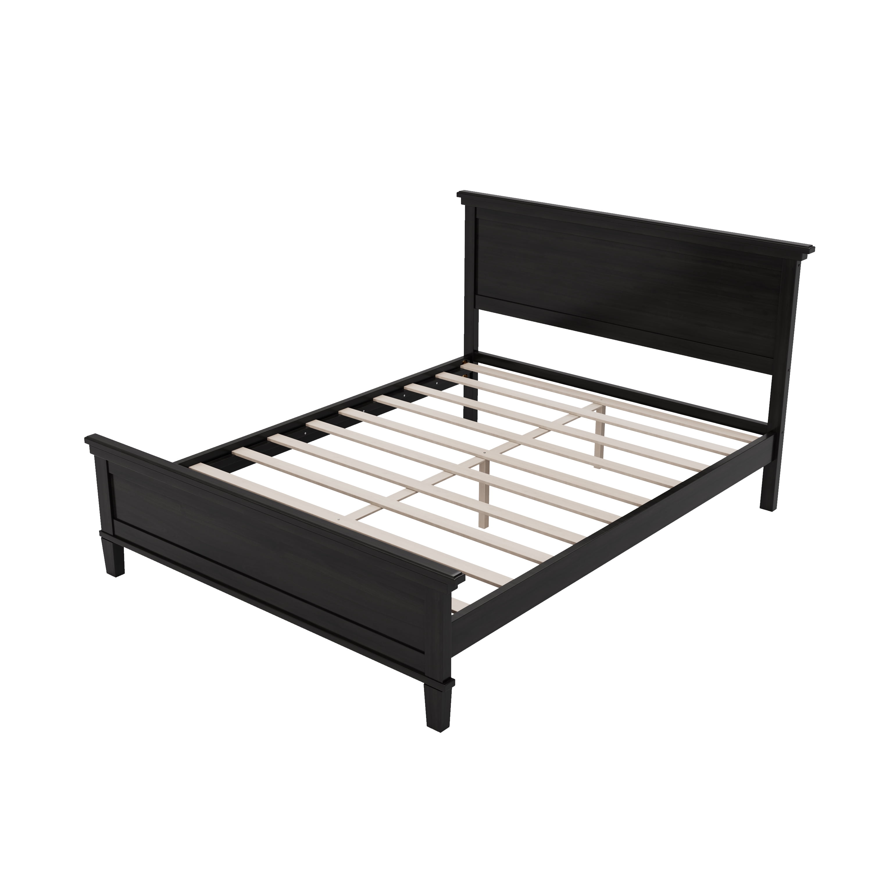 Euroco Wooden Full Size Mid-Century Platform Bed, Charcoal Black