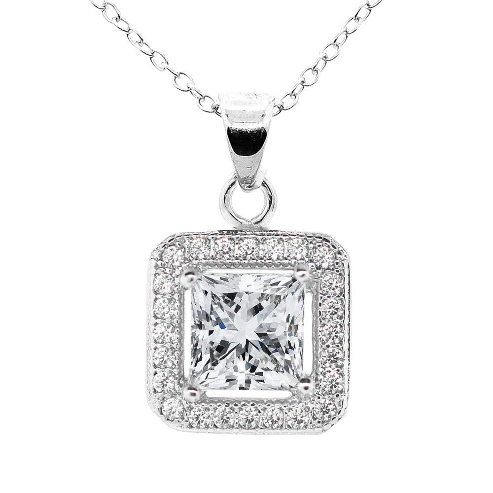 princess cut halo diamond necklace