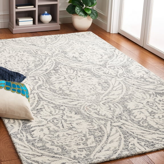 SAFAVIEH Abstract Constantine Damask Wool Area Rug, Ivory/Gray, 6' x 6' Square